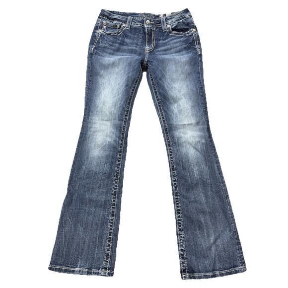 Miss Me Womens Bootcut Jeans MP8705B Embroidered Flap Style Pockets 31 Colorful - Picture 1 of 14